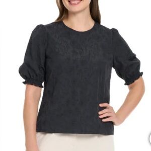 Ted Baker Black Puff Sleeve Jacquard Blouse